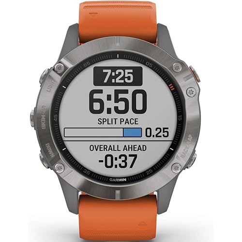 Garmin fenix 6 Sapphire, Premium Multisport GPS Watch, Features Mapping, Music, Grade-Adjusted Pace Guidance and Pulse Ox Sensors, Titanium with Orange Band