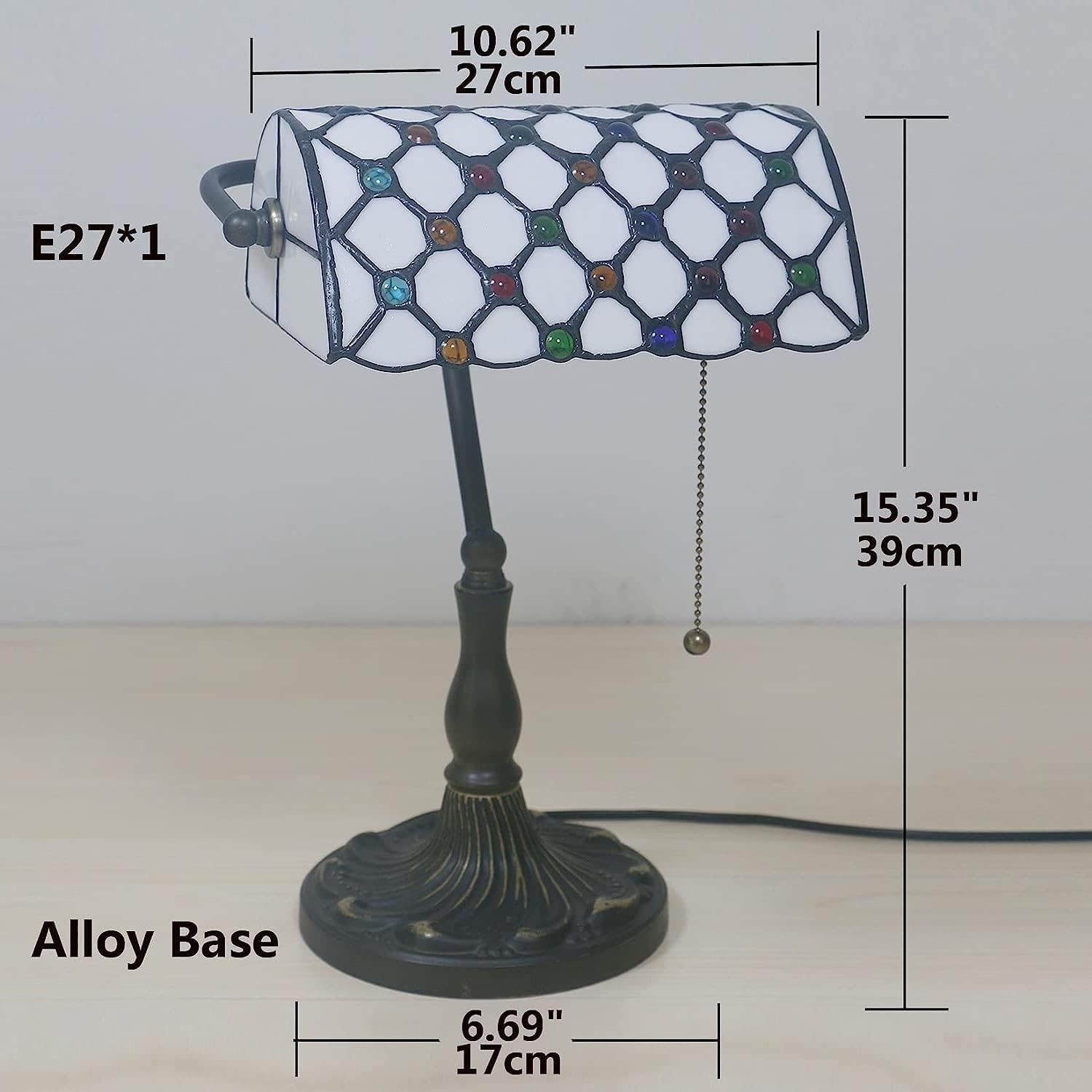 Bankier's Tischlampe, farbige Glaslampe, Kristallperlenschreibtischlampe, Schlafzimmer in der Nacht Leselampe (weißer farbenfroher Glasschatten) Innovate