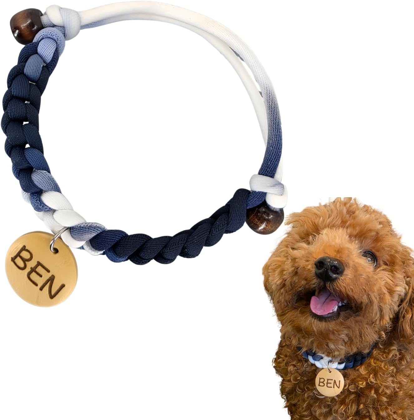 Cute Personalized Rope Dog Cat Collar with 2 Personalized ID Tags – Adjustable, No-Buckle & Soft Design for Puppy, Dogs & Cats (Small to Large), Lightweight & Customized Fit (Ombre Red)