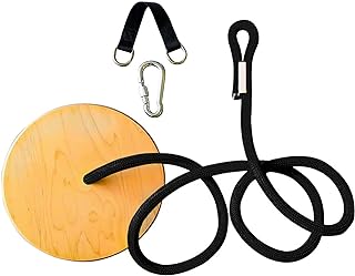 Topwon Wood Round Swing Outdoor Disc Tree Swing Outdoors High Strength Load-Bearing Wooden disc Swing Round Swing Swing Seat with Adjustable