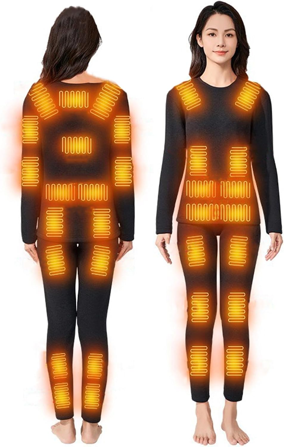 Heated Underwear Set 32 Zone Heating Thermal USB Electrically Clothing, Top and Pants, 3 Speed Temperature Control,L,Black