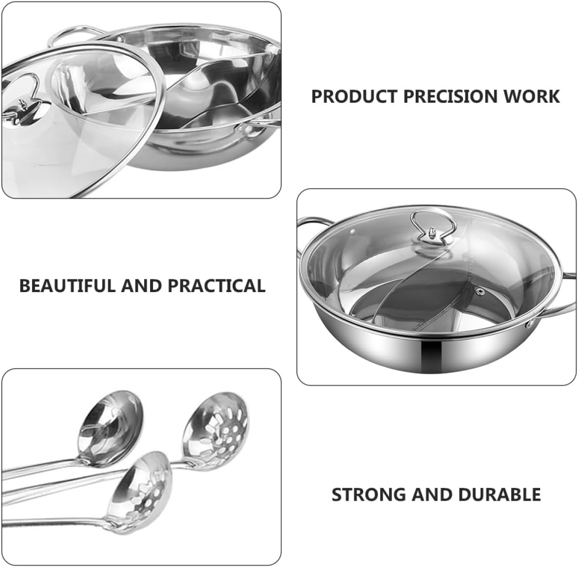 Alipis Two-Flavor Hot Pot Set Stainless Steel Multi-Purpose Cooking Pot with Ladle for Home and Restaurant Use for Soup and Shared Dining