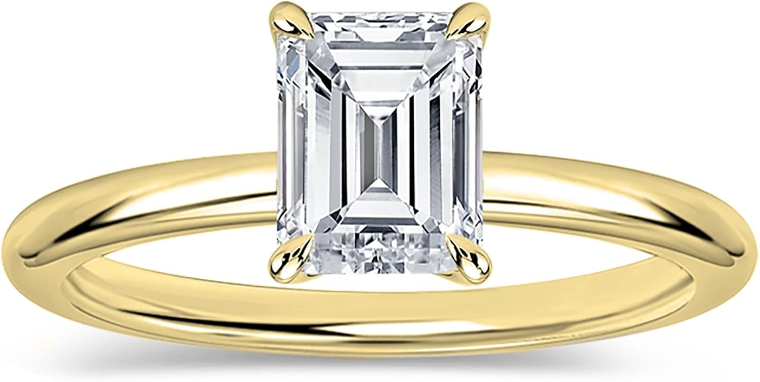 IGI Certified 1.00 Carat Emerald Cut Lab Grown White Diamond 4 Prong Solitaire Engagement Ring for Women in 10K Solid Gold