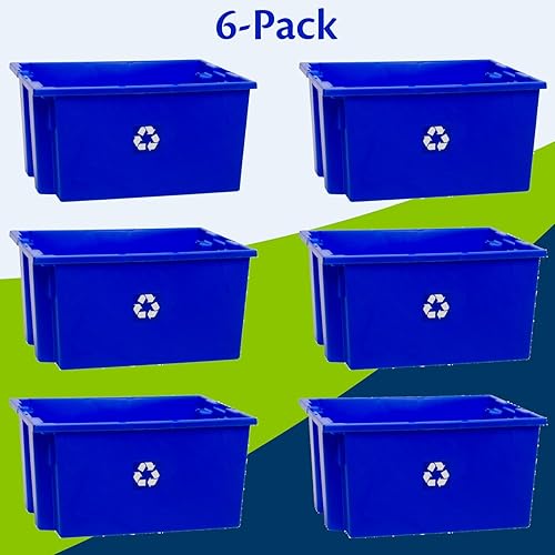 Miniatura 5 de Paquete de 6 contenedores de reciclaje de gran capacidad, apilables, industriales, comerciales, resistentes, 9 galones, 19-12 pulgadas x 15-12