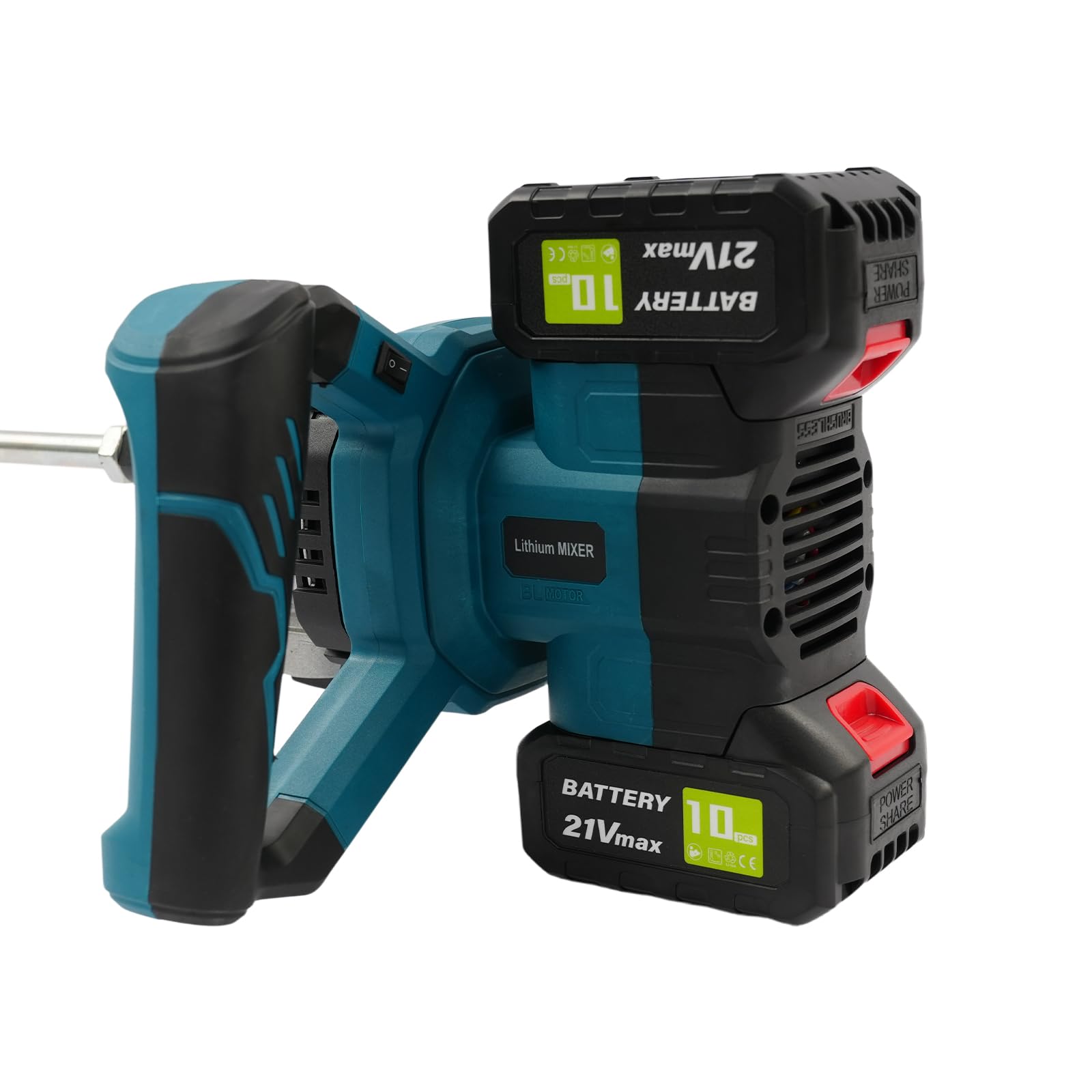 Mélangeur de mortier sans fil 1200 W - Mélangeur de mortier de couleur - Mélangeur à béton sans balais 21 V - 0 à 580 tr/min - 2 niveaux réglables - Mélangeur industriel
