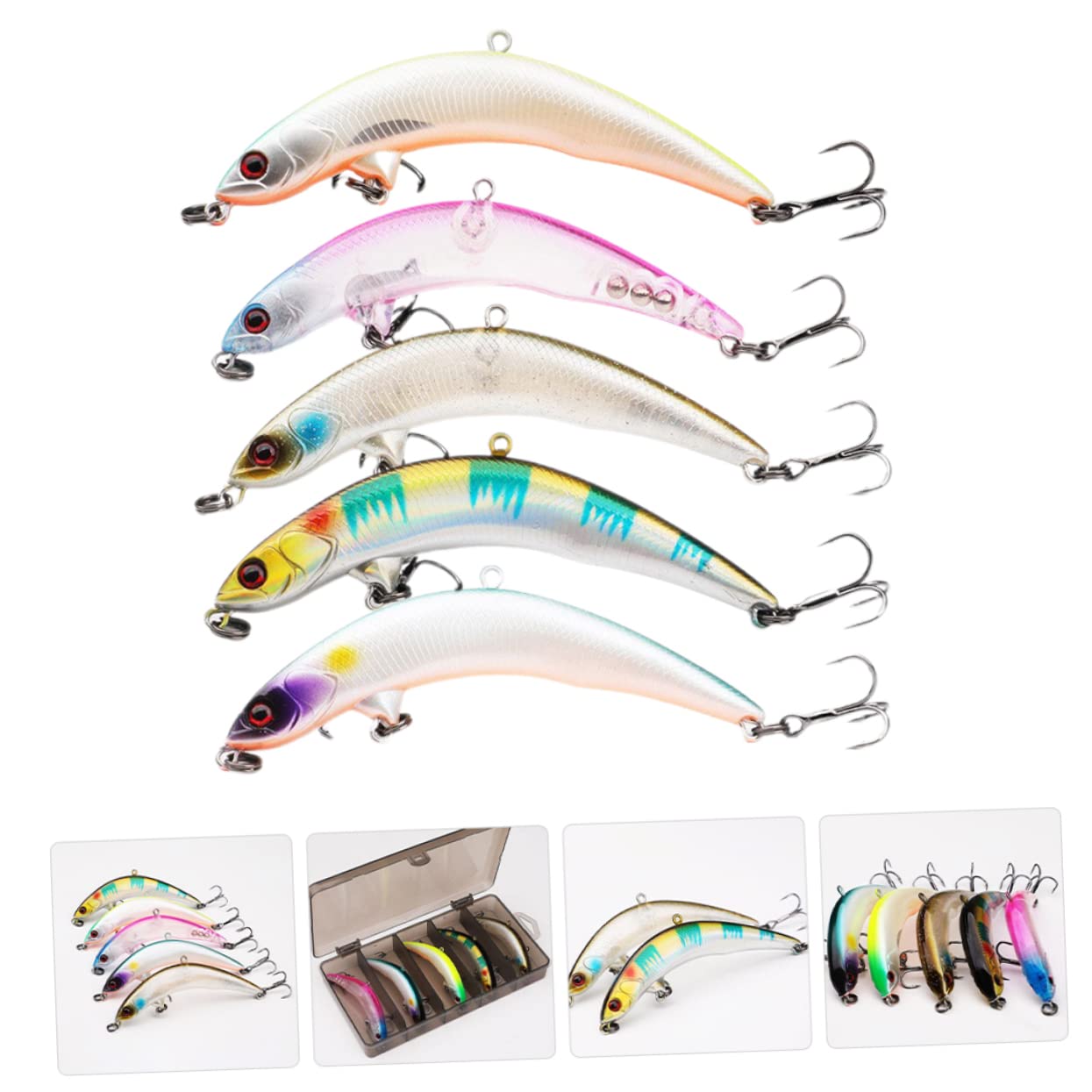 INOOMP 25 Pz Amo da Esca Esche da Pesca Persico Vivide Esche Finte Ami per Pesci d'Acqua Salata Ami da Pesca Artificiali Pesca Realistica Esche per Basso All'aperto 7c Allacciare Metallo