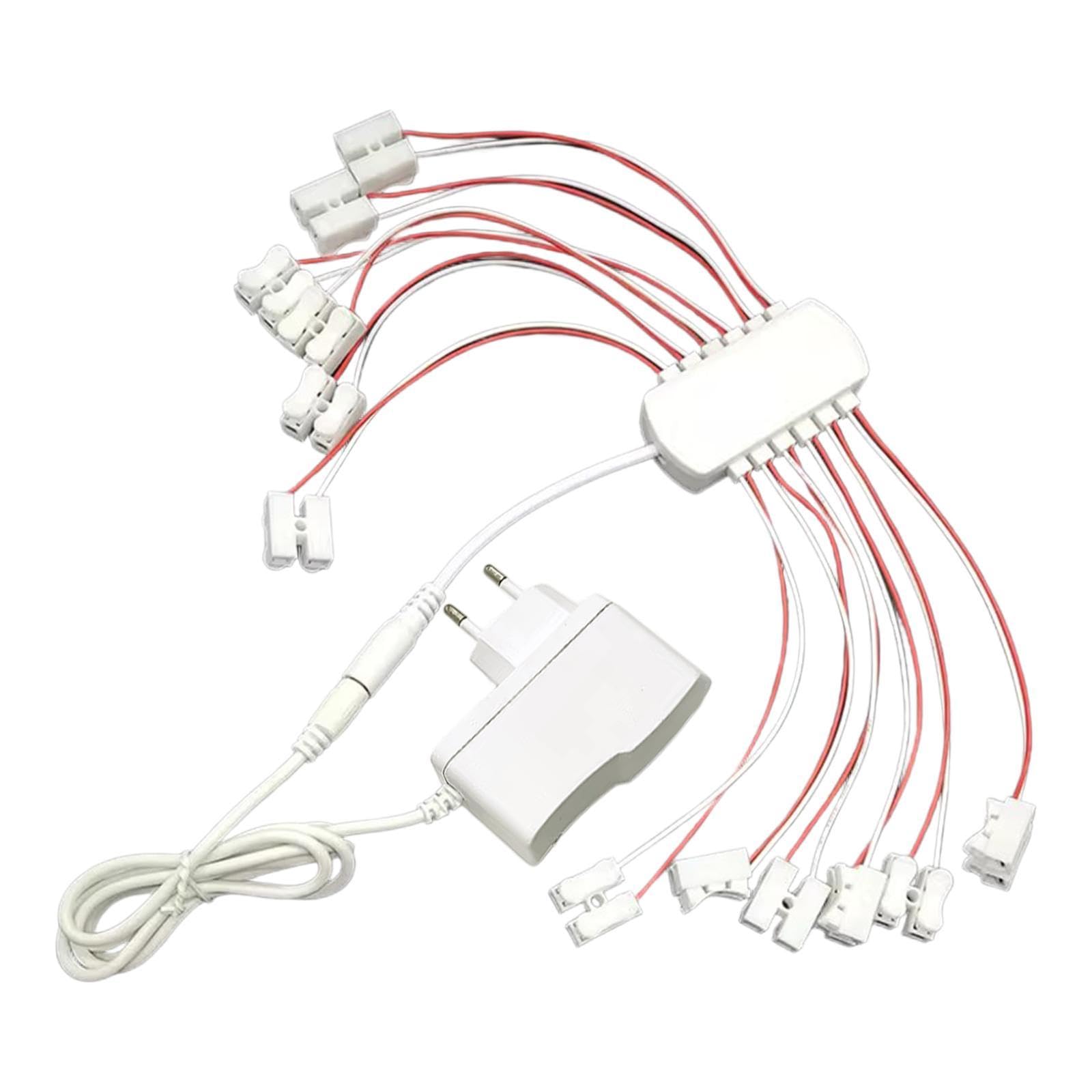 Alimentatore 12V 2A Cablaggio di illuminazione in miniatura Multi porte Cavo di alimentazione con spina UE per lampada modello Micro paesaggio Case, 12 Porte