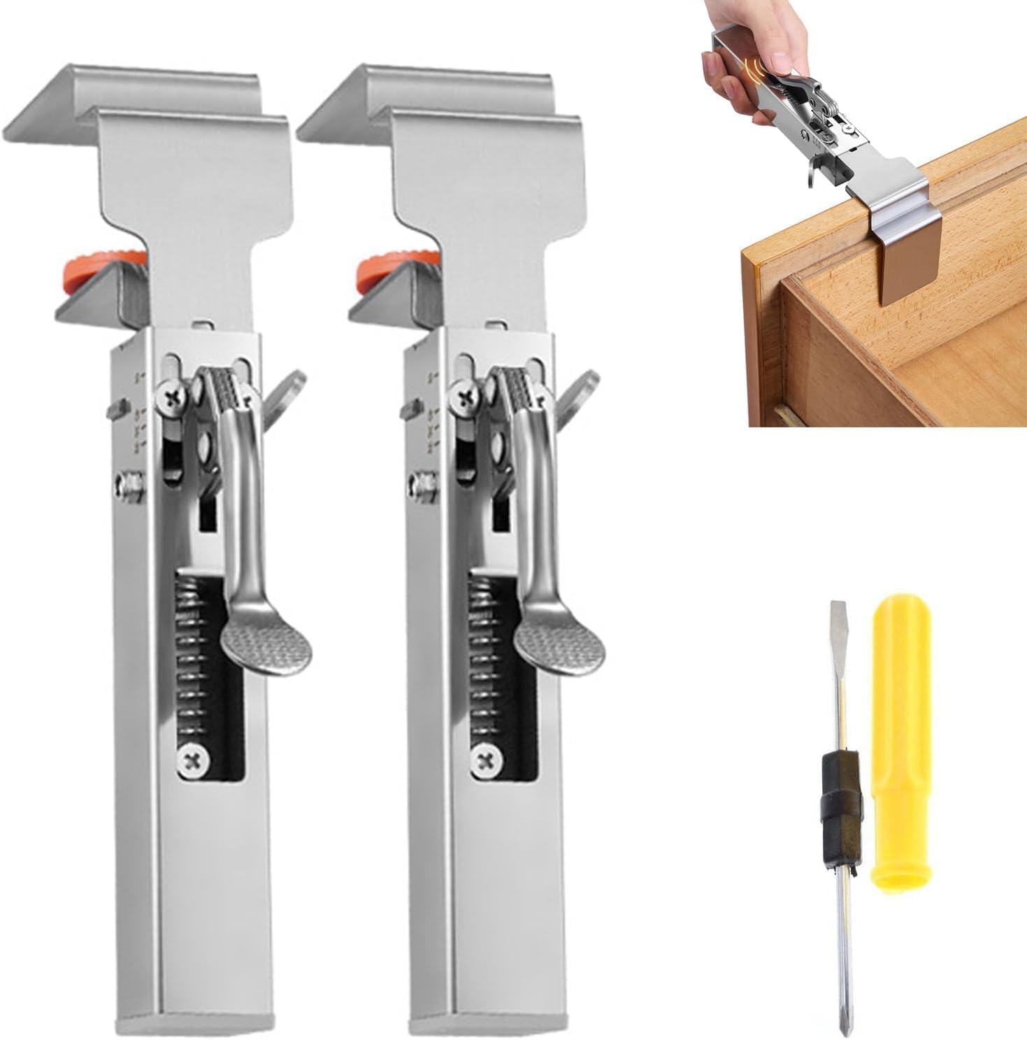 2024 Adjustable Drawer Fixing Clamp, Drawer Front Installation Clamps, Universal Cabinet Installation Clamps, Stainless Steel Fixing Clips, for Carpenter Household Tables Desks Mount (2pcs)