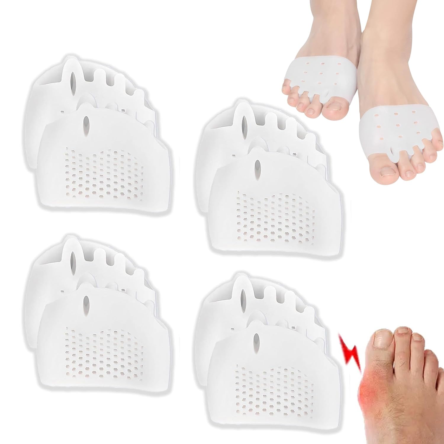 Silicone Toe Separators for Women and Men, Hyggear Silicone Toe Separator, Toe Separators for Overlapping Toes Foot Corrector, For Toe Overlapping Hammertoe Yoga Practice (4pcs/White)