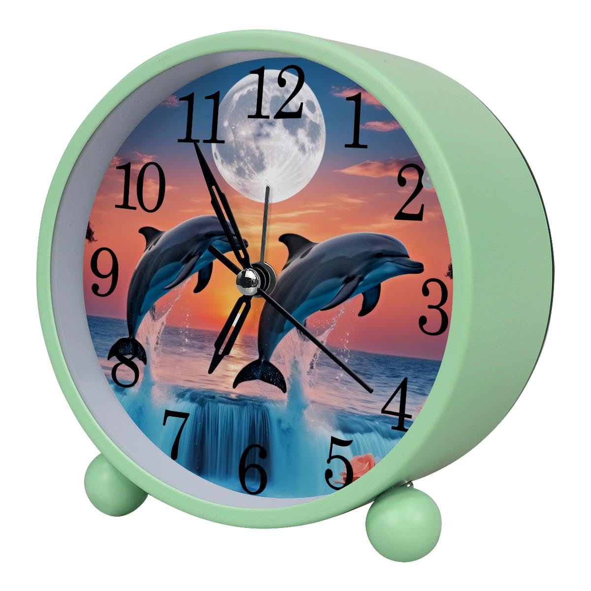 Luoweisi Alarm Clock Dolphin, Silent Non-Ticking with Night Light