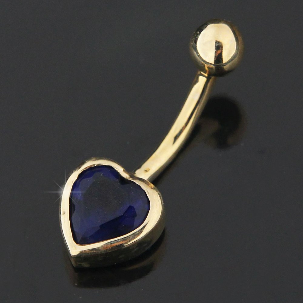 Monster Piercing Piercing de Ombligo de Oro Amarillo Macizo de 14 Quilates, 6 mm de diámetro, Piedra de Zafiro Azul, Calibre 14