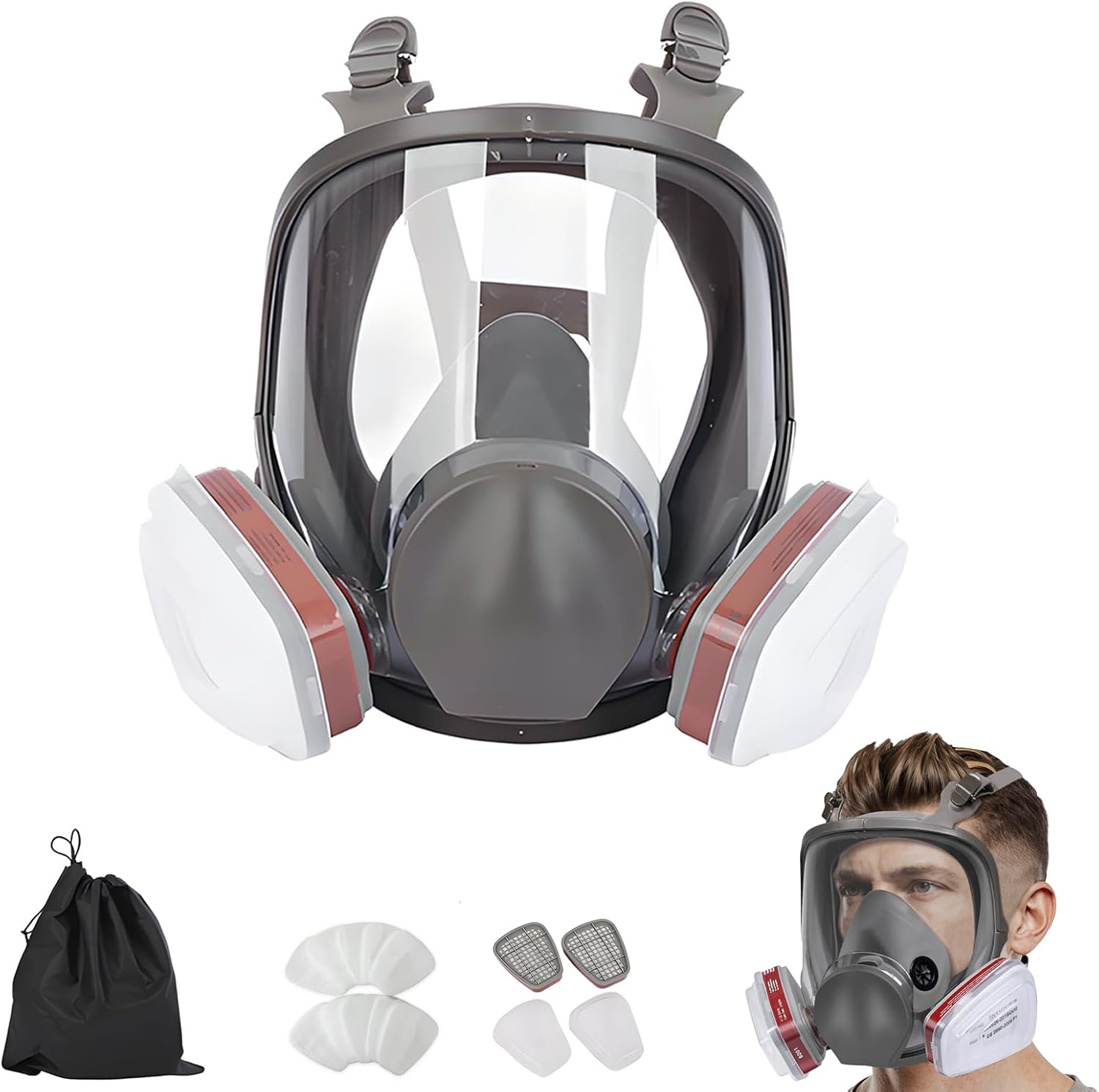 Aconite Respirator Mask with Filters, 10 Spare Dust Pads, Reusable Spray Paint Full Face Mask for Painting,Welding,Sanding,Industry,Dust and Construction Work