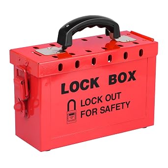 RealPlus Lockout Tagout Box Portable Loto Group Lock Box, 12 Padlock Capacity, Red