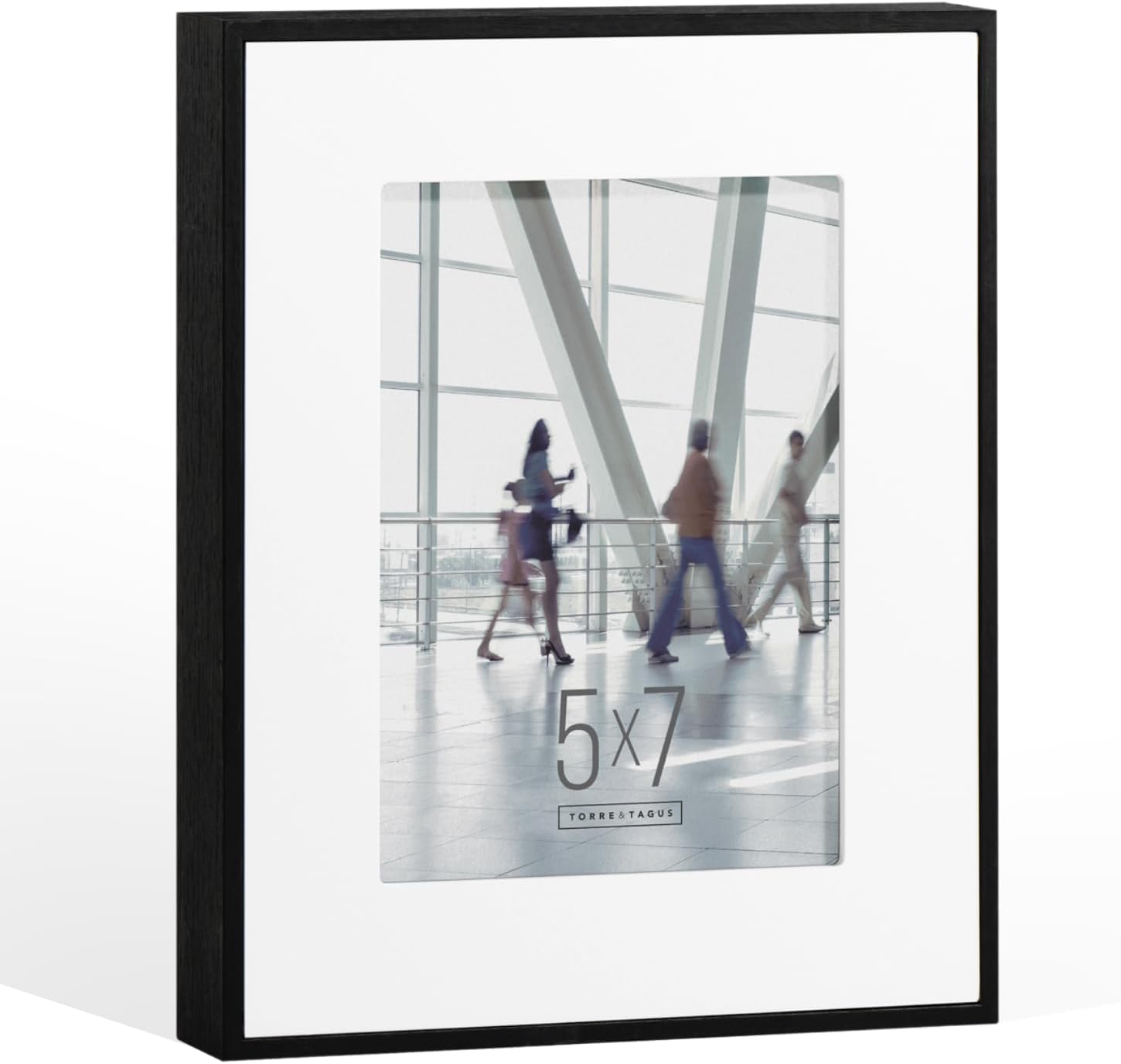 Torre & Tagus White Matted 5x7 Picture Frame Black Woodgrain, Engineered Wood Frame Gallery Mount Artwork Holder On Wall or Tabletop For Photos, Posters & Art Prints (Boulevard)