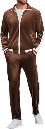 Vssjavun Mens 2 Piece Tracksuit Velour Track Suits Casual Sweatsuits Full Zip Velvet Jogging Suit Sets