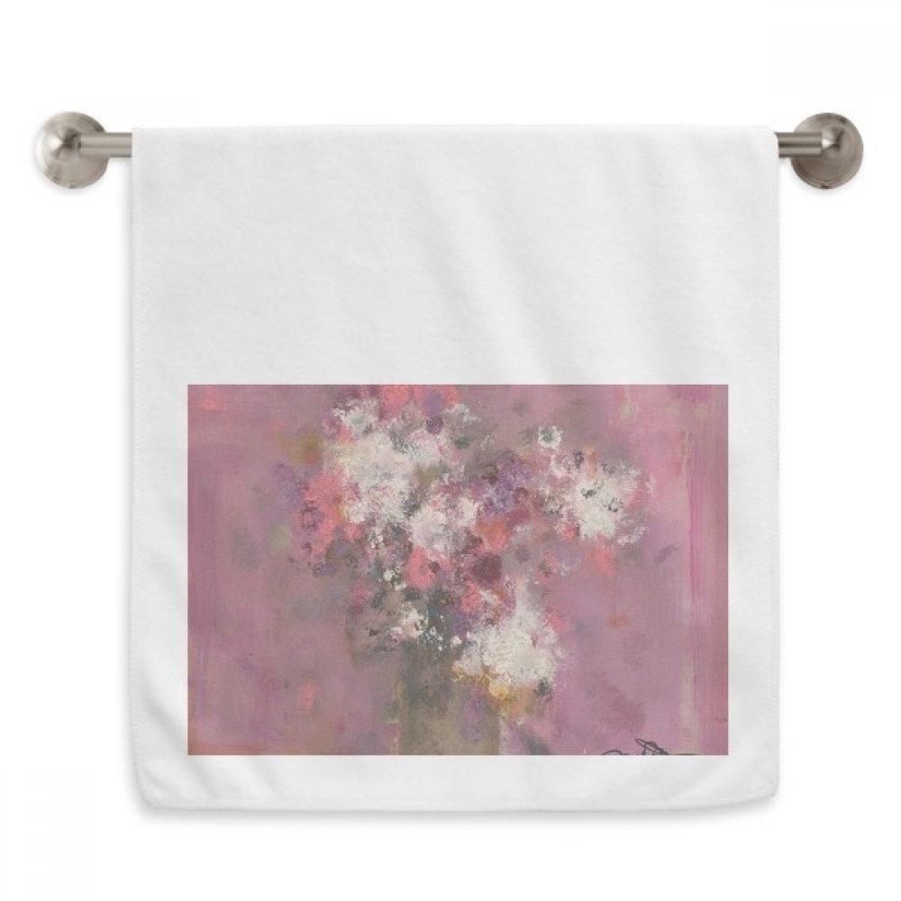 Peinture à l'huile fleurs roses serviette douce blanche 13 x 29 inch
