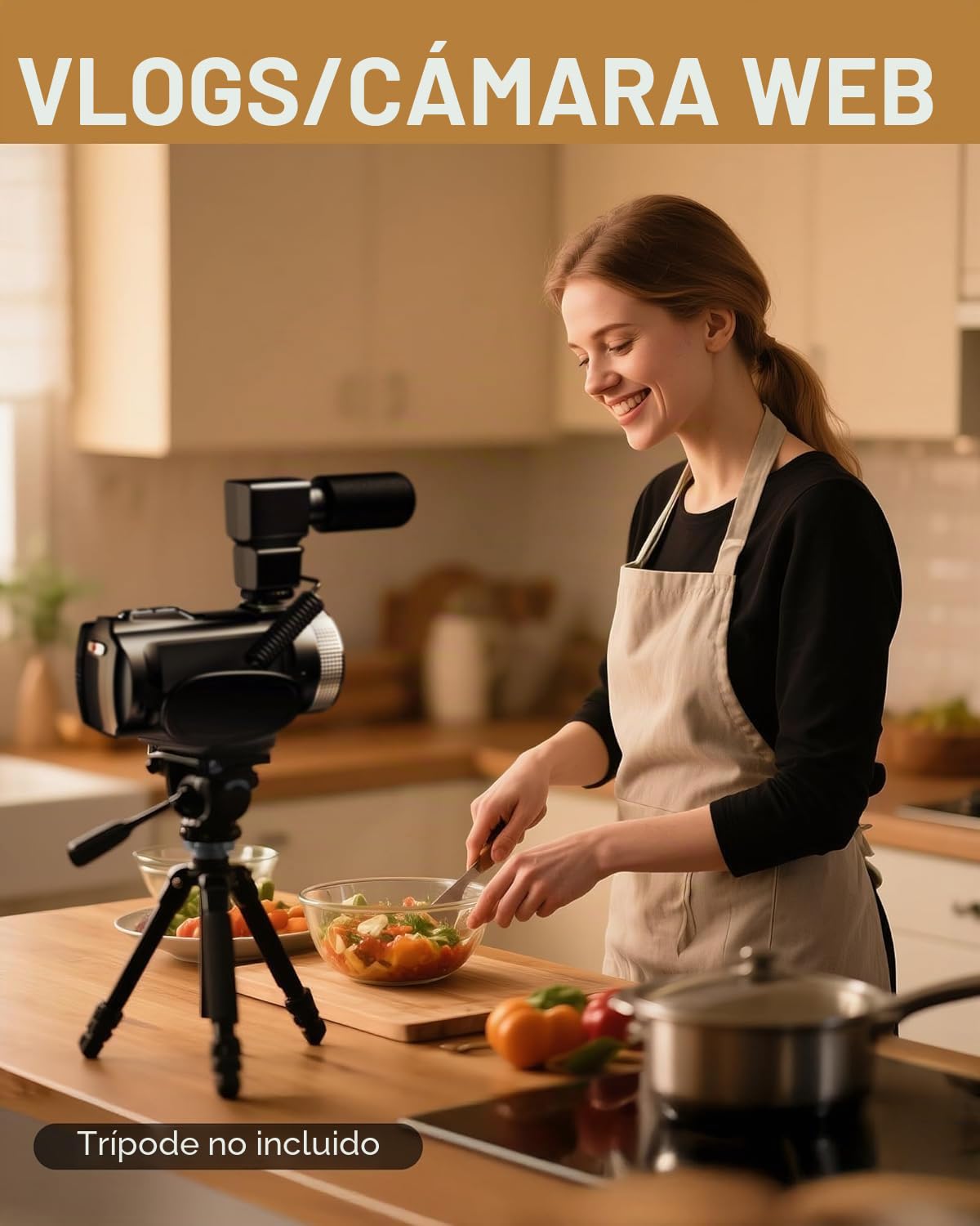 Videocámara 4K 48MP con Visión Nocturna por Infrarrojos, Zoom Digital 18X Cámara Vlogging con Pantalla Táctil de 3.0" 270°, Cámara de Vídeo con Control Remoto, Micrófono, Tarjeta de 32GB, 2 Baterías