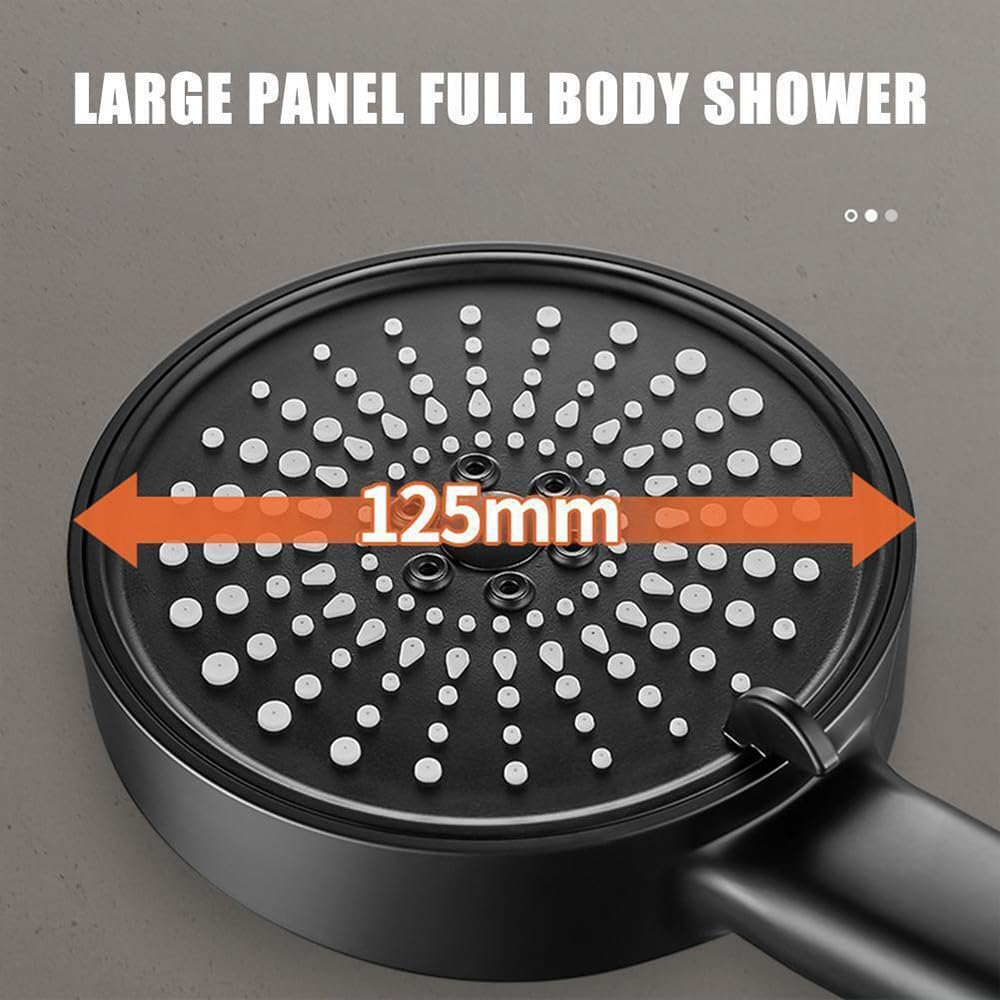 Duży panel 12,5 cm Rainfall Shower Head, High Pressure Water Saving Shower Set, 5 trybów regulacji za pomocą rąk, narzędzia prysznicowe (zestaw szary)