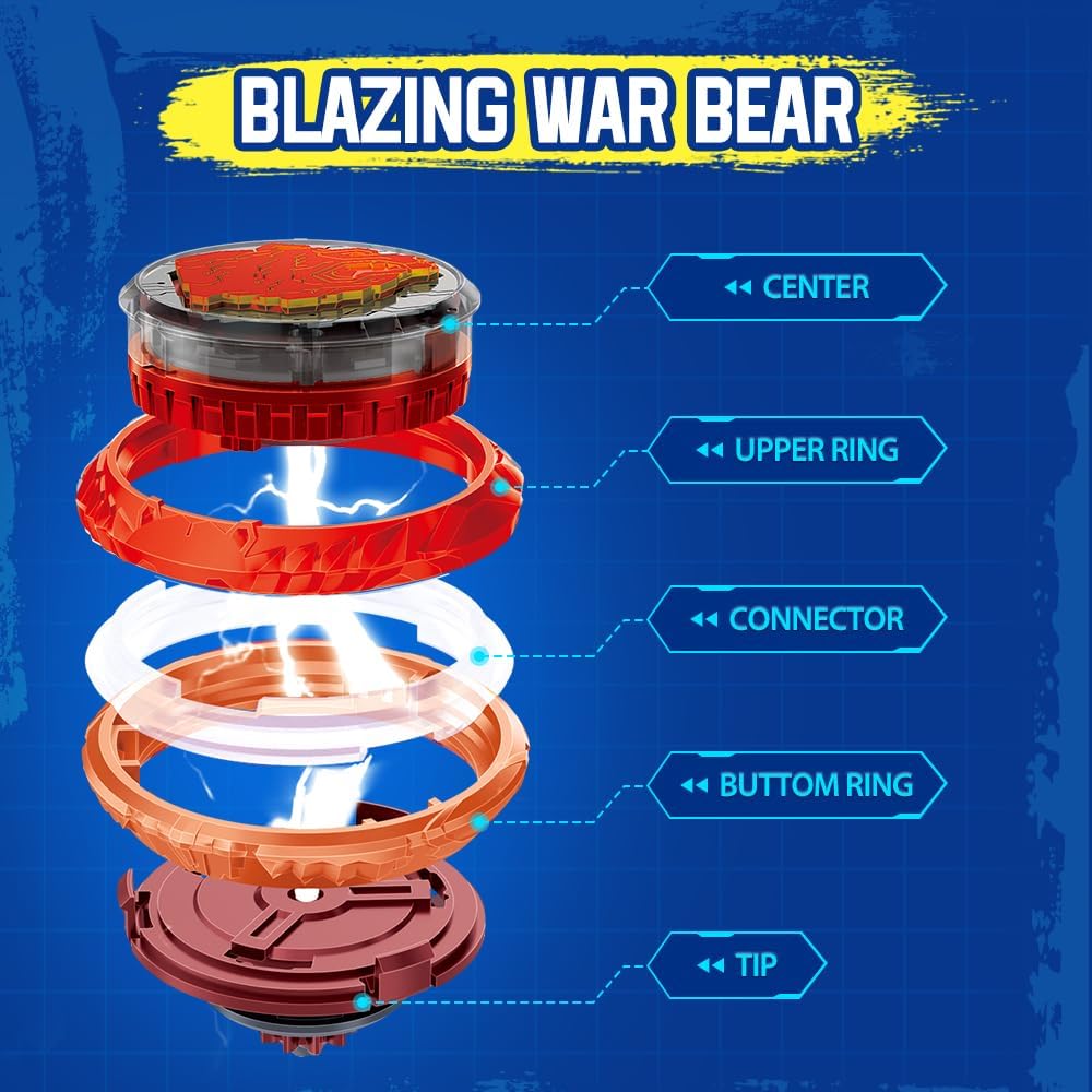 INFINITY NADO Battle Tops with Sword Launcher Split Series, Metal Glowing Battling Tops, Attack Type Spinning Top Game Toy for Boys Girls 5+, Flaming Pack Blazing War Bear
