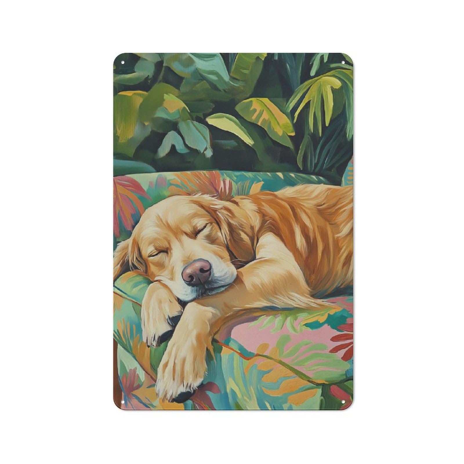 Junmoney Sleeping Golden Retriever Metal Wall Sign 30X20cm Featuring For Living Room Wall, For Metal Sign Collectors, For Garage And Workshop Walls