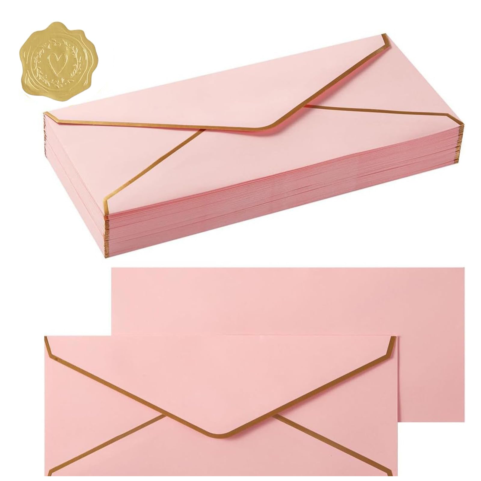 20 Pcs Business Invitation Envelopes with Gold Border 9.49 X 4.13 in Long V-Flap Envelopes Self Seal Gift Envelope with Stickers Money Envelope for Greeting Cards Wedding Birthday Handmade Xmas