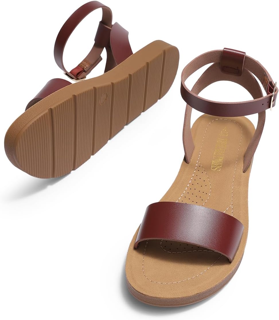 DREAM PAIRS Women’s One Band Ankle Strap Buckle Flat Sandals - Image 7