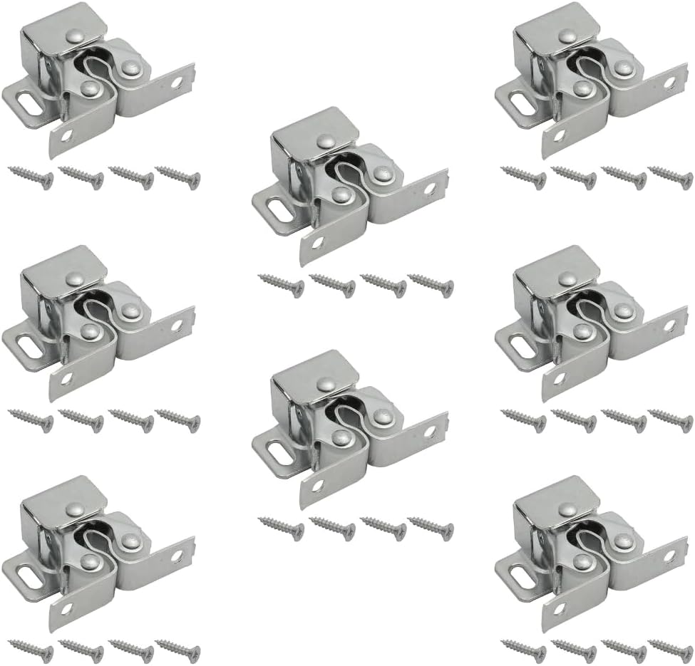 Double Roller Catch for Cabinet & Wardrobe Doors – Stainless Steel Ball Roller Latch, Furniture Door Catch for Cupboard & Cabinet - KYLAQ (8 PCS)