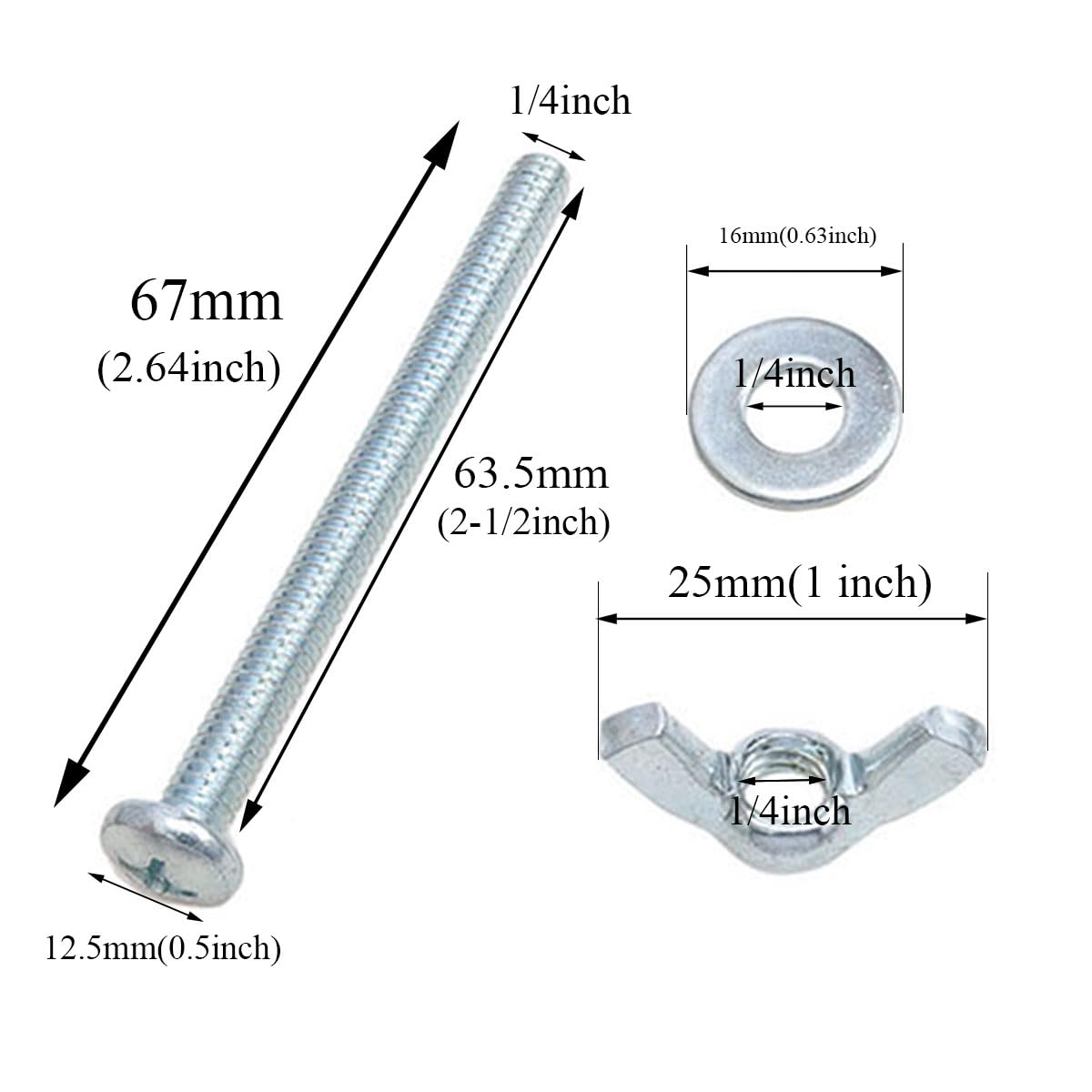 yukata 8 Sets 1/4-20 x 2-1/2 Inch Wing Nuts and Bolts with Washers