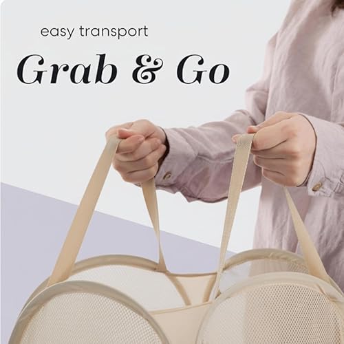 Miniatura 7 de Handy Laundry Cesta Plegable de Malla Emergente con Amplia Apertura y Bolsillo Lateral - Transpirable, Resistente, Plegable y Diseño que Ahorra Beige