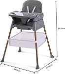 3 en 1 Chaise haute convertible bébé – Chaise de nourrisson réglable pour bébés & Chaise pour bébé moderne compacte avec plateau amovible & Harnais de sécurité, encre grise