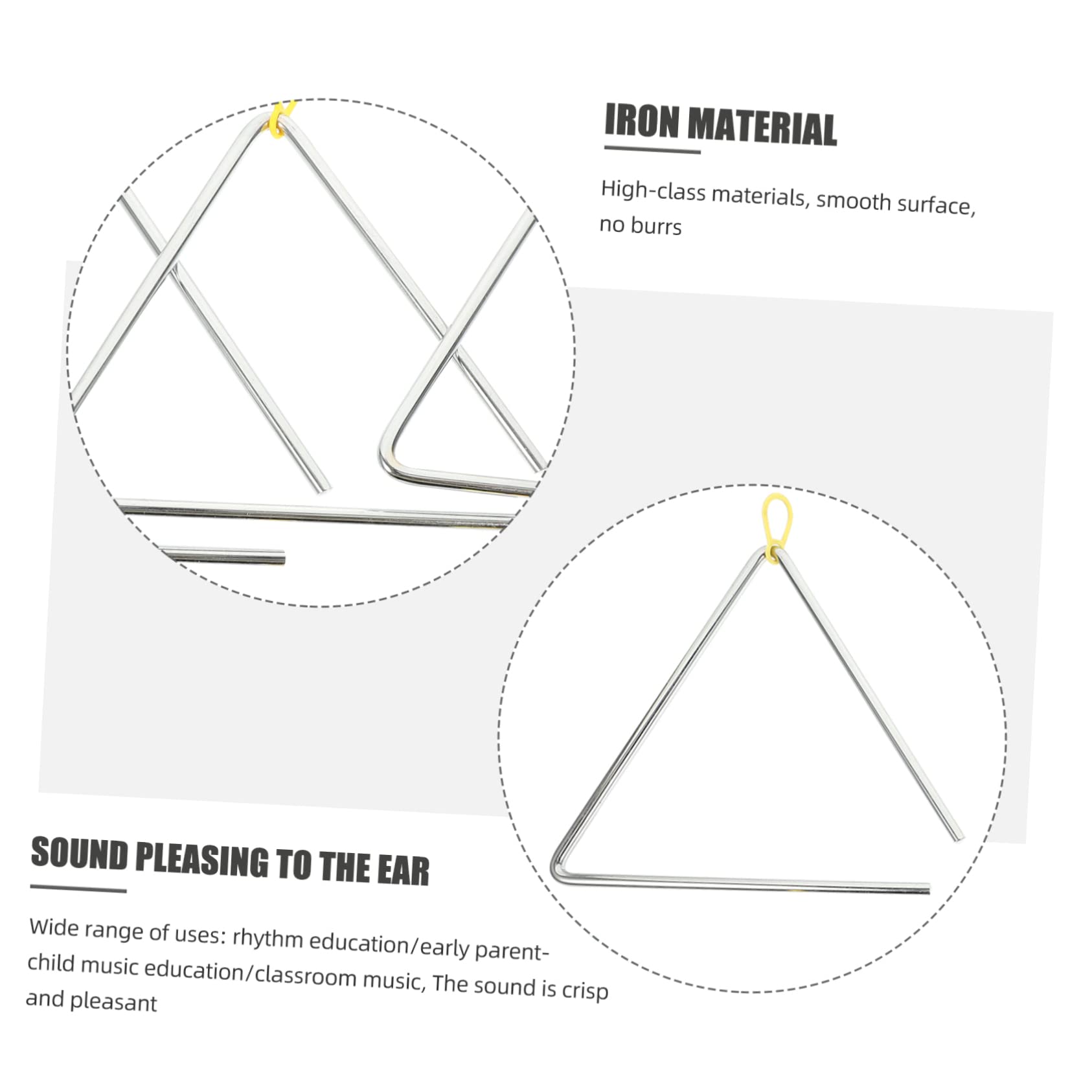 Instrumento de Percusión Triangular de Hierro 5 Juegos para Niños | Juegos de 4, 5, 6, 7 y 8 Pulgadas, Color Plata y Amarillo, Diseño Delicado, Ligero y Resistente al Desgaste