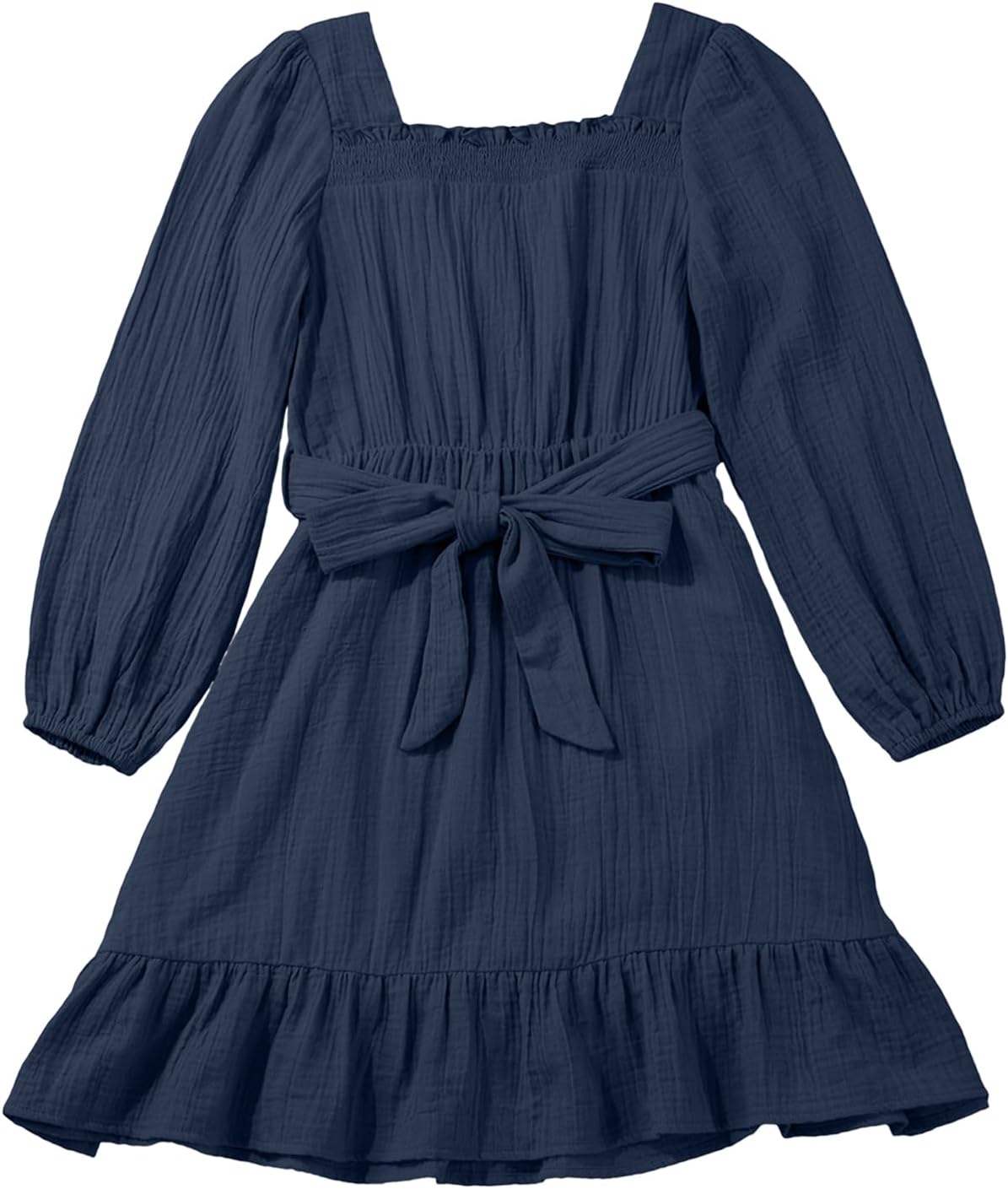 blibean Girls Cotton Long Sleeve Dresses Ruffled Semi Formal Dress Size 6-15 Years - Image 6