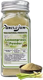 Thai Lemongrass Powder, Seasoning for Cooking and Tea, For soups, stews, marinades, and sauces 45 Grams,Ingredient for Thai Cuisine from Thailand in beautiful Thick glass spice storage bottle easy to use and storage
