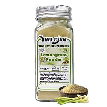 Thai Lemongrass Powder, Seasoning for Cooking and Tea, For soups, stews, marinades, and sauces 45 Grams,Ingredient for Thai Cuisine from Thailand in beautiful Thick glass spice storage bottle easy to use and storage