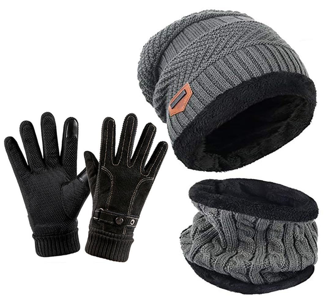 Ensemble Bonnet Écharpe Gants Tricotés Cache-Cou Pour Homme Et Femme - Noir, Taille Unique, Écran Tactile