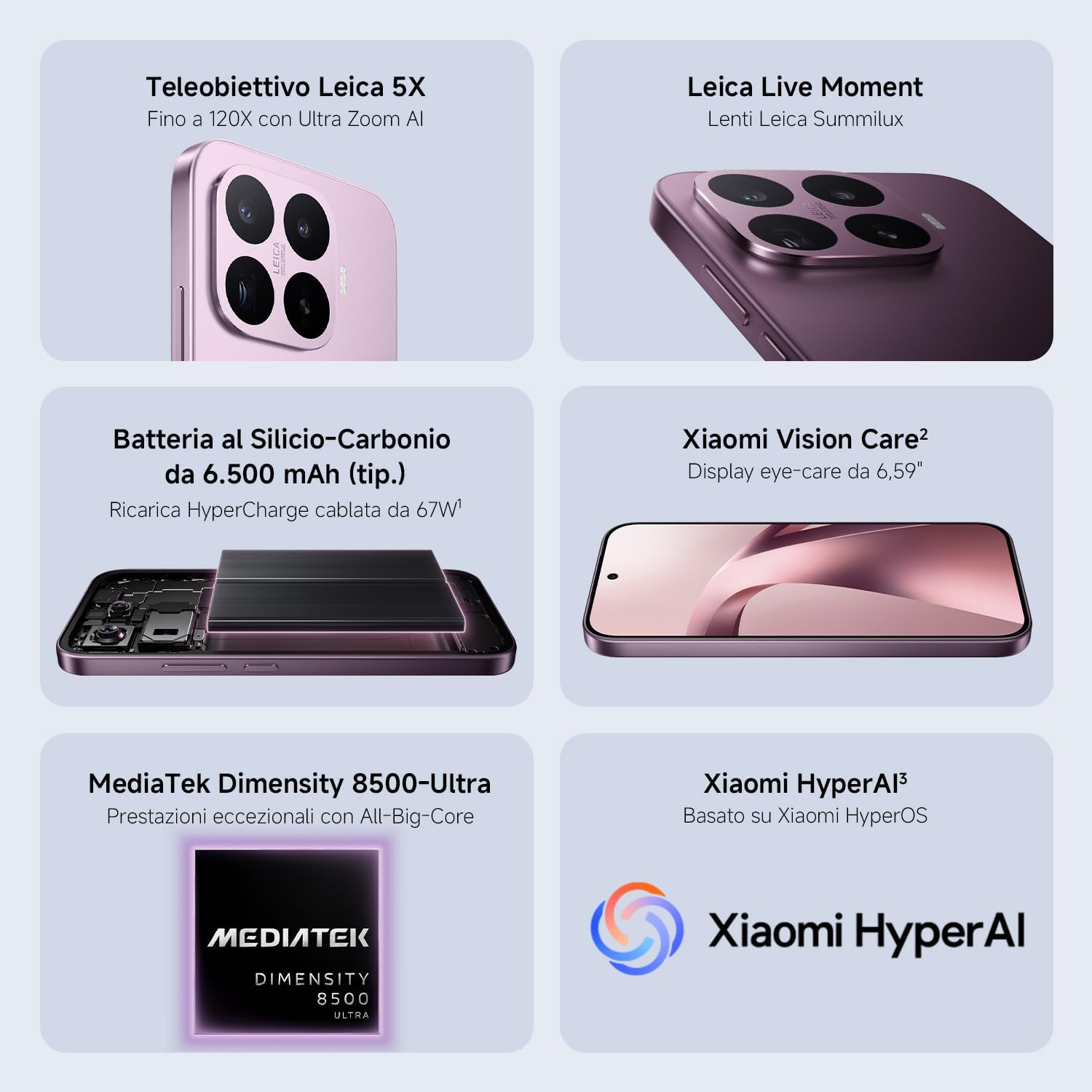 XIAOMI 17T,Smartphone 12+256 GB,Display Eye-Care da 6,59" a 120 Hz,MediaTek Dimensity 8500,Batteria al silicio-carbonio da 6500 mAh (tip.),Teleobiettivo Leica 5x,HyperCharge da 67 W,Nero