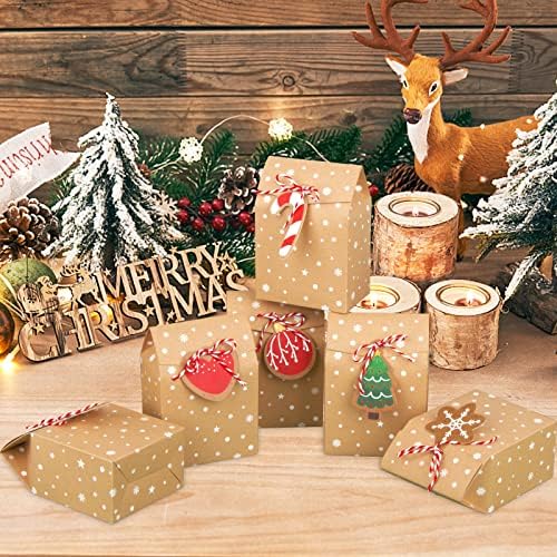 24pcs Christmas Boxes for Gift Favor Boxes Small Sweet Party Treat Bags Kraft Paper Boxes for Candy Chocolate