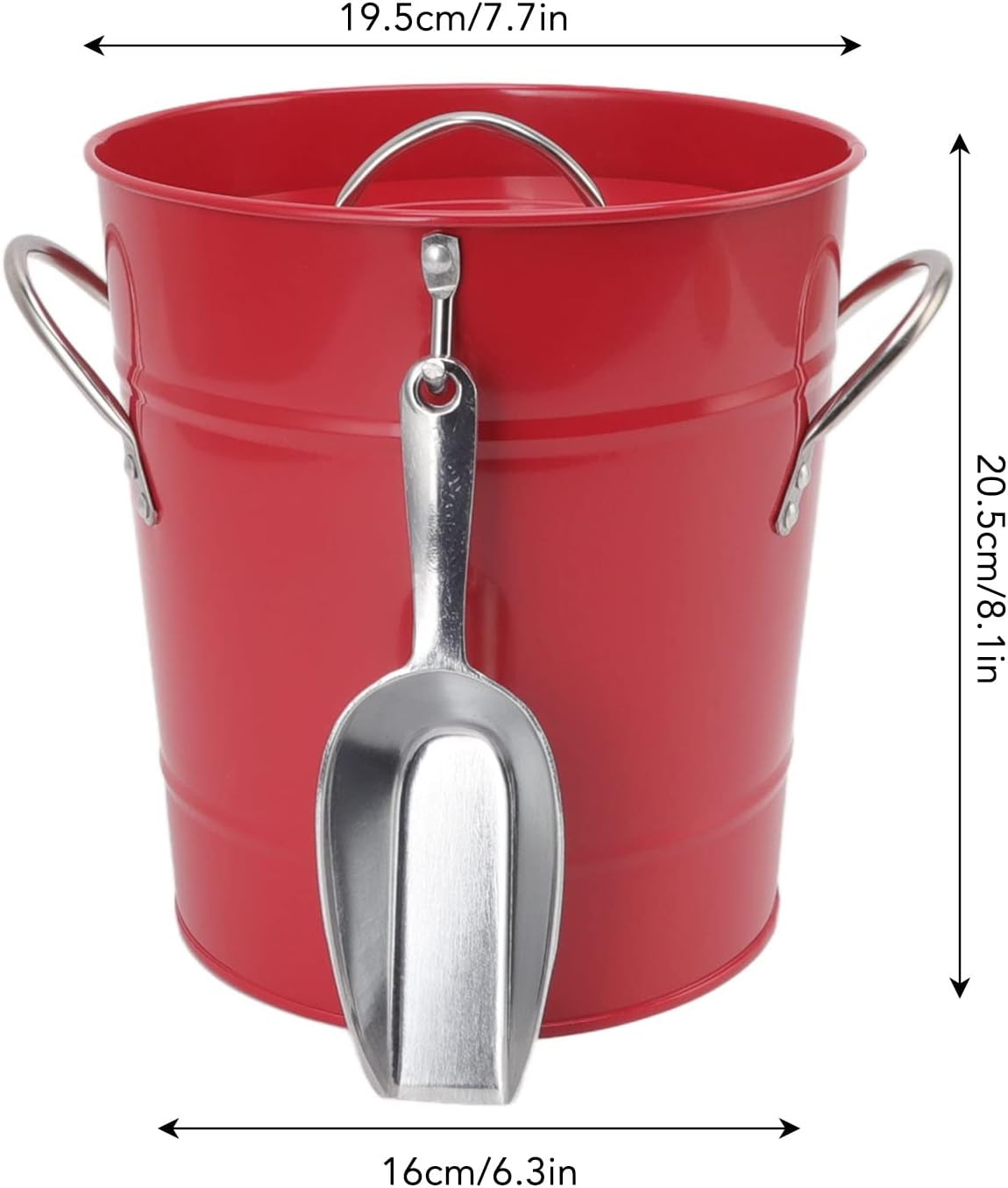 Ymiko Ice Buckets for Parties, Ice Buckets for Parties with Lid with Shovel 4L Galvanized Round for Bars, Restaurants and (Red)