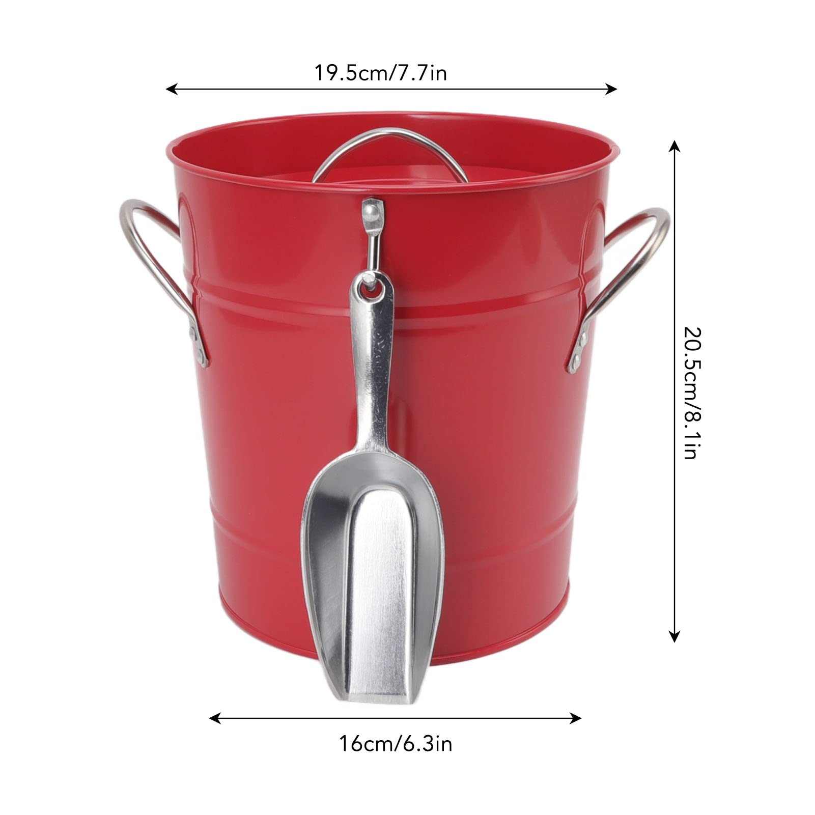 Cubitera Redonda Plástico Enfriador de Cerveza con Pala Galvanizada para Bar en Casa Rojo