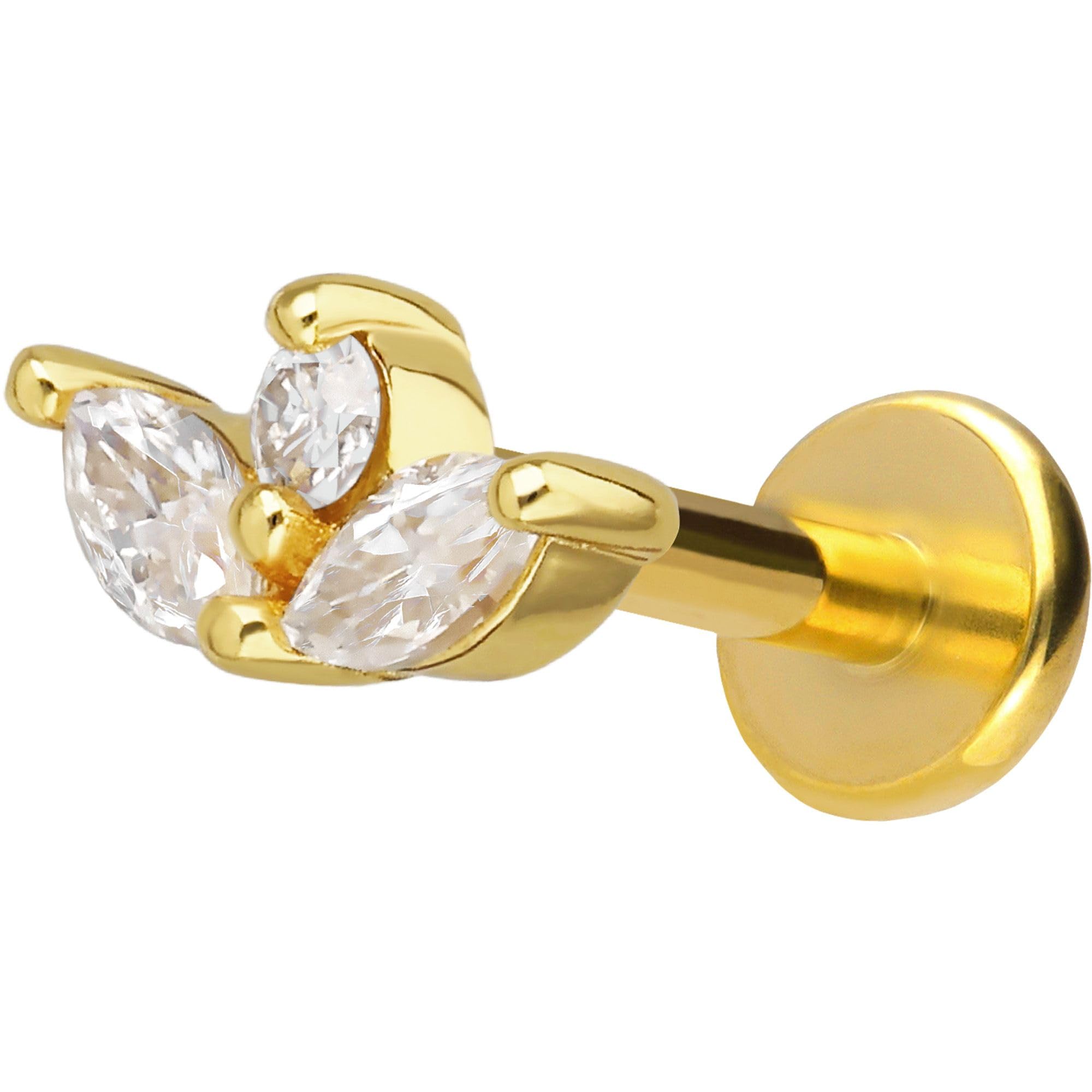 PIERCINGLINE Piercing Stecker Titan Labret mit Innengewinde + 925er Silber Aufsatz MOISSANIT-LOTUSBLÜTE - Goldfarben, Silberfarben