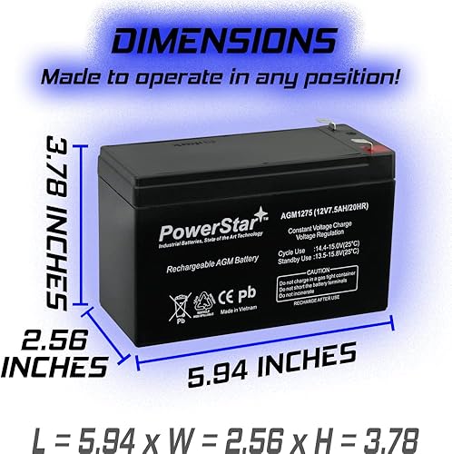 Miniatura 7 de POWERSTAR Batería de repuesto de 12V 7.5AH para APC ES500 ES550 LS500 RBC110 RBC2