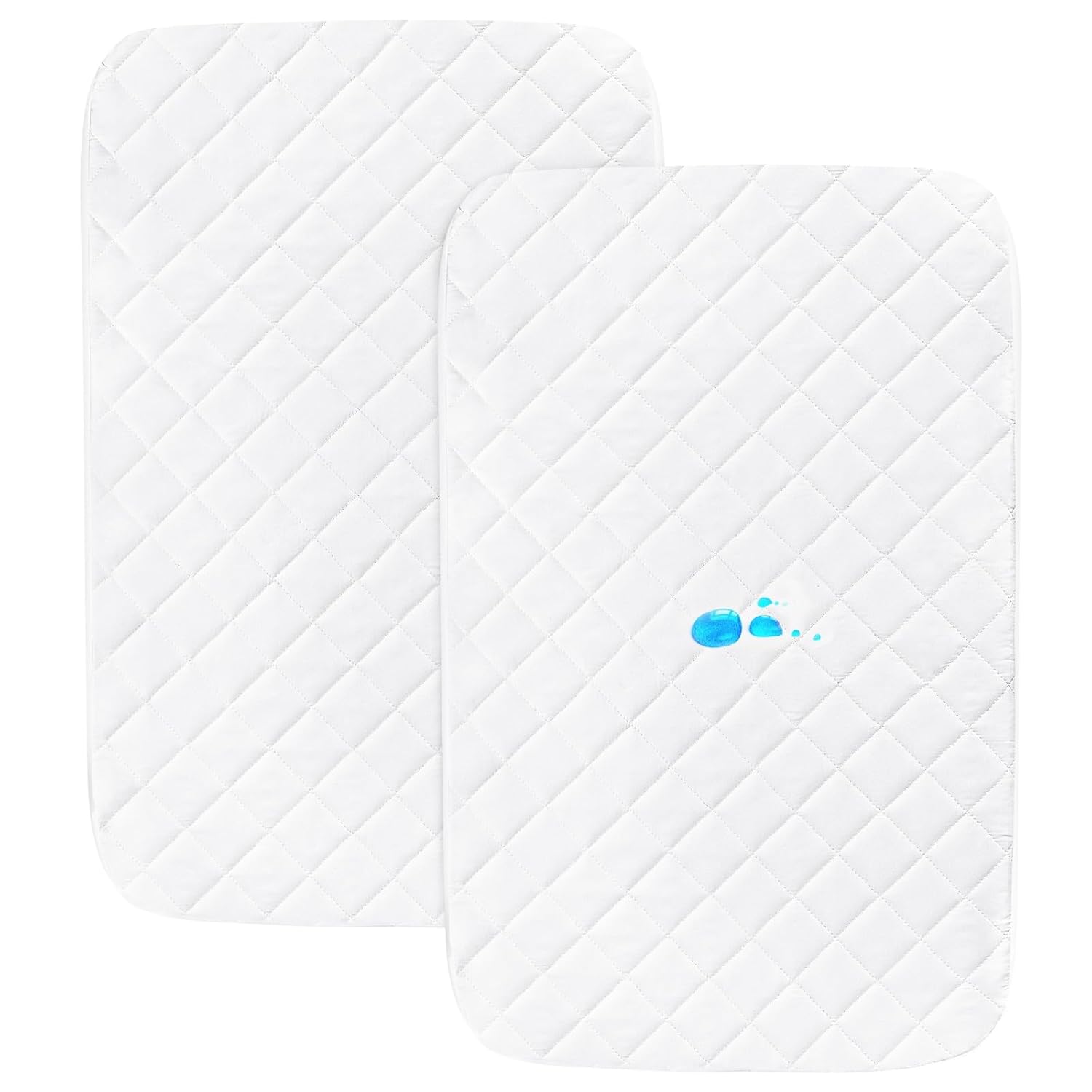 Bassinet Mattress Pad Cover Fit for Graco Travel Lite Crib/Guava Lotus/Maxi-COSI Swift Lightweight Portable, Waterproof Bassinet Mattress Protector Quilted (20" x 28") 2 Pack White Bedside Bassinet (20" x 28")