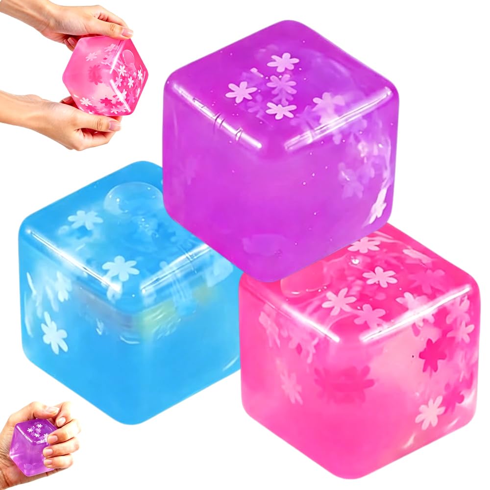 VorPrillynt Snowflake Soft Cube Squeeze Toy, 3 Pcs Small and Medium Ice Cube Stress Relief Toys, Sensory Stress Relief Toys, Soft Stress Relief Cubes for Kids and Adults