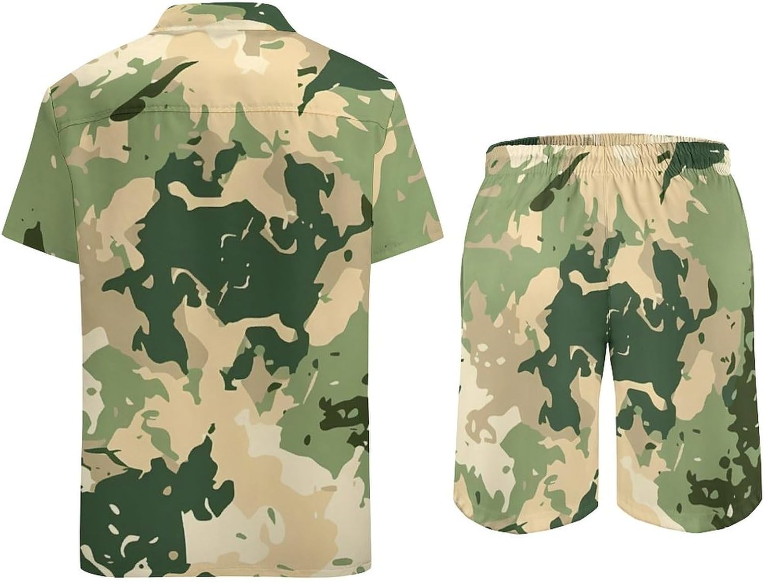 Camouflage Pattern Men's Summer Beach Outfits Shirt And Shorts Set 2 Piece Vacation Swimwear