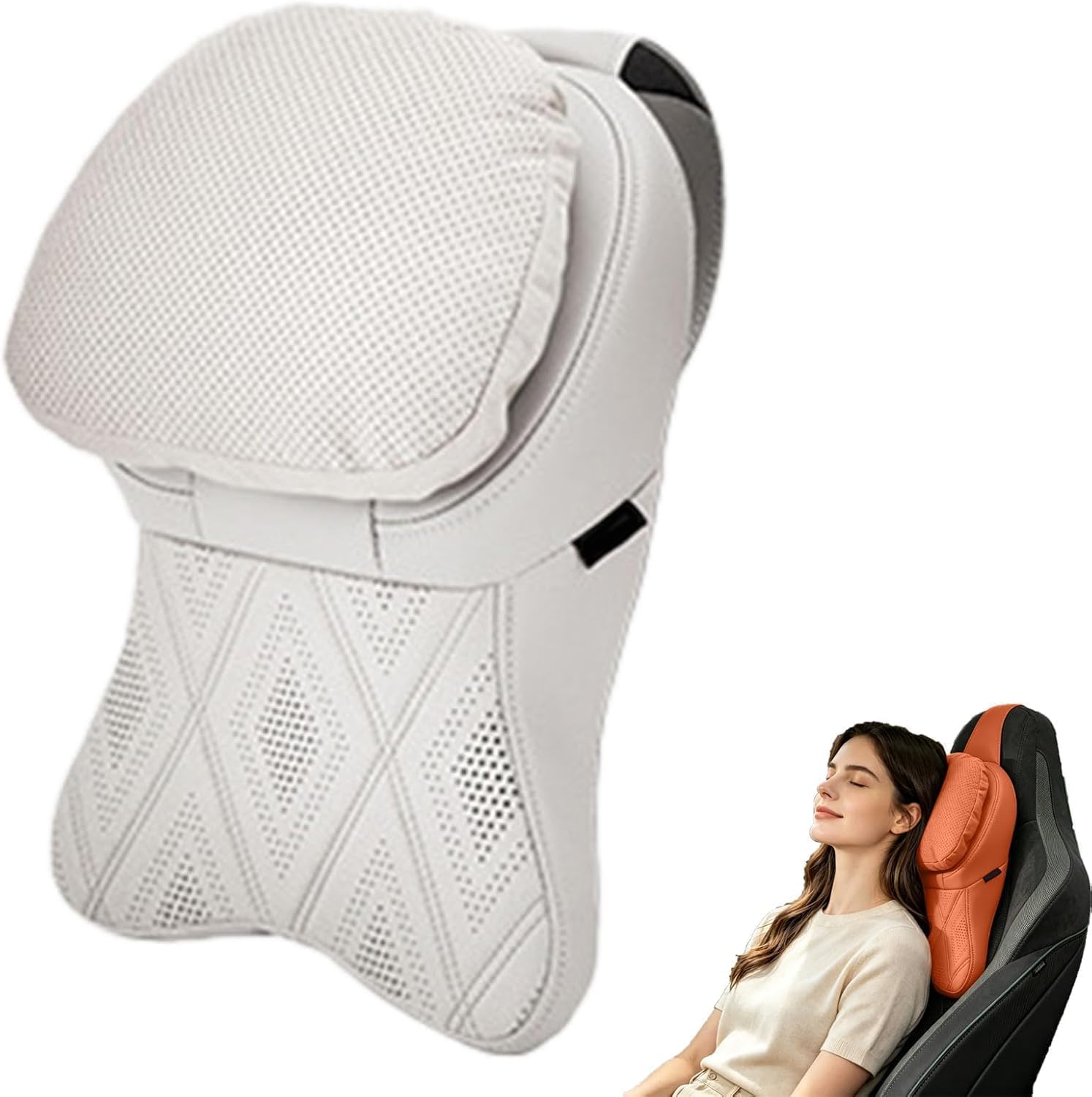 Aviation-Grade Pu Leather Car Headrest, Memory Foam Neck Pillow for Driving Seat Car Headrest Pillow/Gaming Chair Pillow Ergonomic Design Neck Support Pillow Universal Type (White)