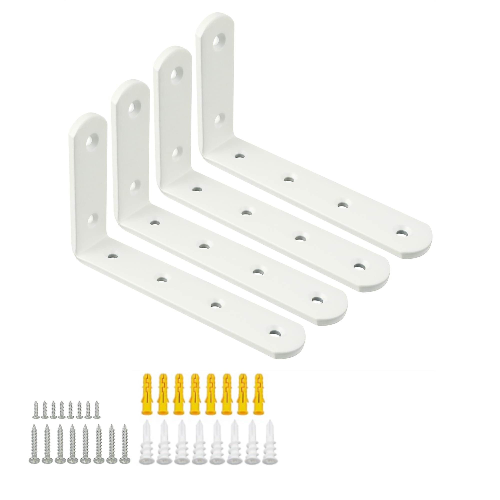Mooche 4Pcs Shelf Brackets White, Heavy Duty Angle Brackets, Metal L-Shaped Shelf Bracket