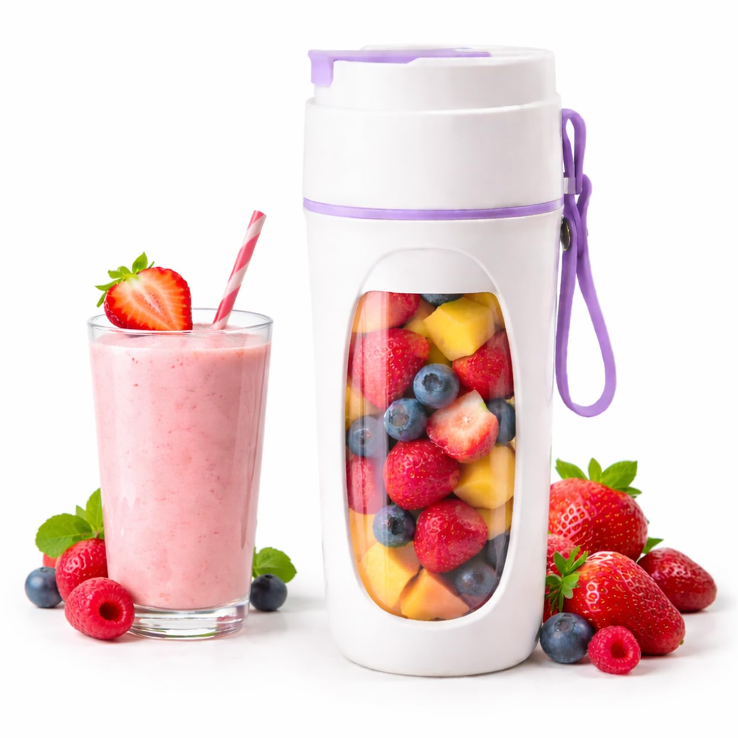 Bigsmall Portable & Rechargeable Smoothie Blender Leak-Proof Lid – For Smoothies, Juices, Milkshakes, Baby Food, Ice Crushing & More (340ml) – 10 Stainless Steel Blades- (Purple)-image-34