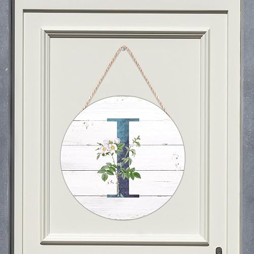Vista 124 de Welcome Sign for Wall Initial Letter C Blue Round Wood Signs Monogram White Floral Wood Plaque Fresh Flowers 12in Mid Century Home Wall Decor for