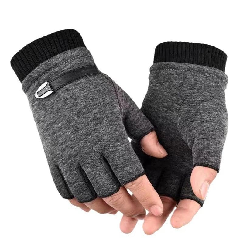 Image of ketmart Winter Men's Half Fingers Gloves Fleece Lined Warm Fingerless Mittens Punk Hip Hop Style for Outdoor Driving, Riding,Yoga, Cycling, Gym, Running Breathable, Anti-Slip, Stretchy(Color Grey)