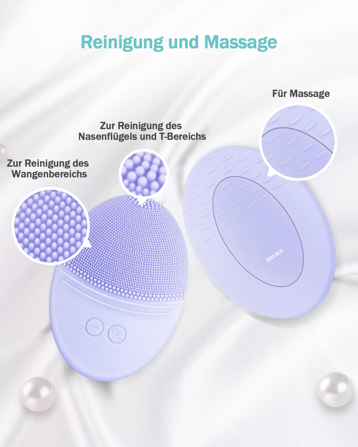 EZBASICS Gesichtsreinigungsbürste wasserdichte vibrierende Ultraschall Gesichtsbürste für Tiefenreinigung sanftes Peeling und Massage induktive Aufladung (Violett) 1 pack+5 Geschwindigkeiten